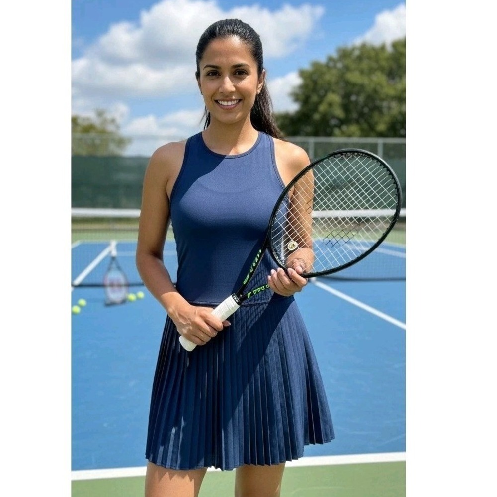 NWT Yogalicious Dress Lux Net Motion Athletic Blue Tennis Golf Pleated Size M